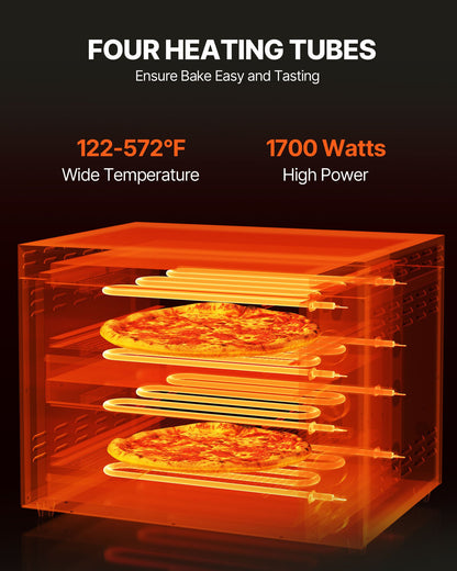 Elektrisk pizzaugn för bänkskivor, 30 cm, 1700 W, med temperaturkontroll och 0–60 minuters timer, jämn bakteknik och lättrengörlig smulform, perfekt för både kommersiella och hemmakök