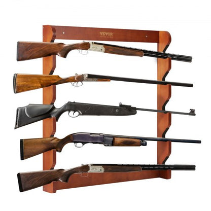 Vapenställ, vapenställ i trä, väggmonterat vapenställ för 5 gevär, hagelgevär, kraftigt väggförvaringsställ för gevär på 132 lb med mjuk stoppning