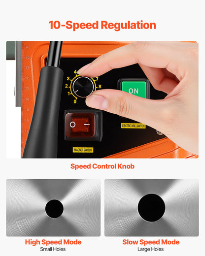 Magnetborrmaskin, 1550W motor, 2 tums borrdiameter, 2922 lbf bärbar elektrisk magnetborrpress, 0-500 varv/min variabel hastighet, borrmaskin för metallytor, industri och heminredning