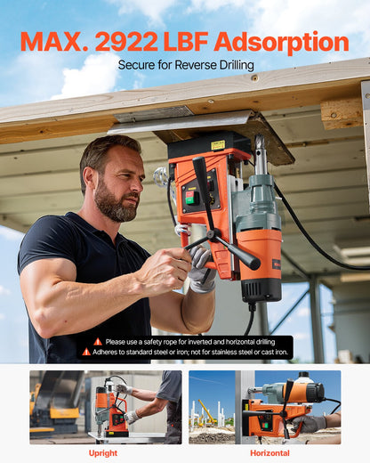 Magnetborrmaskin, 1550W motor, 2 tums borrdiameter, 2922 lbf bärbar elektrisk magnetborrpress, 0-500 varv/min variabel hastighet, borrmaskin för metallytor, industri och heminredning