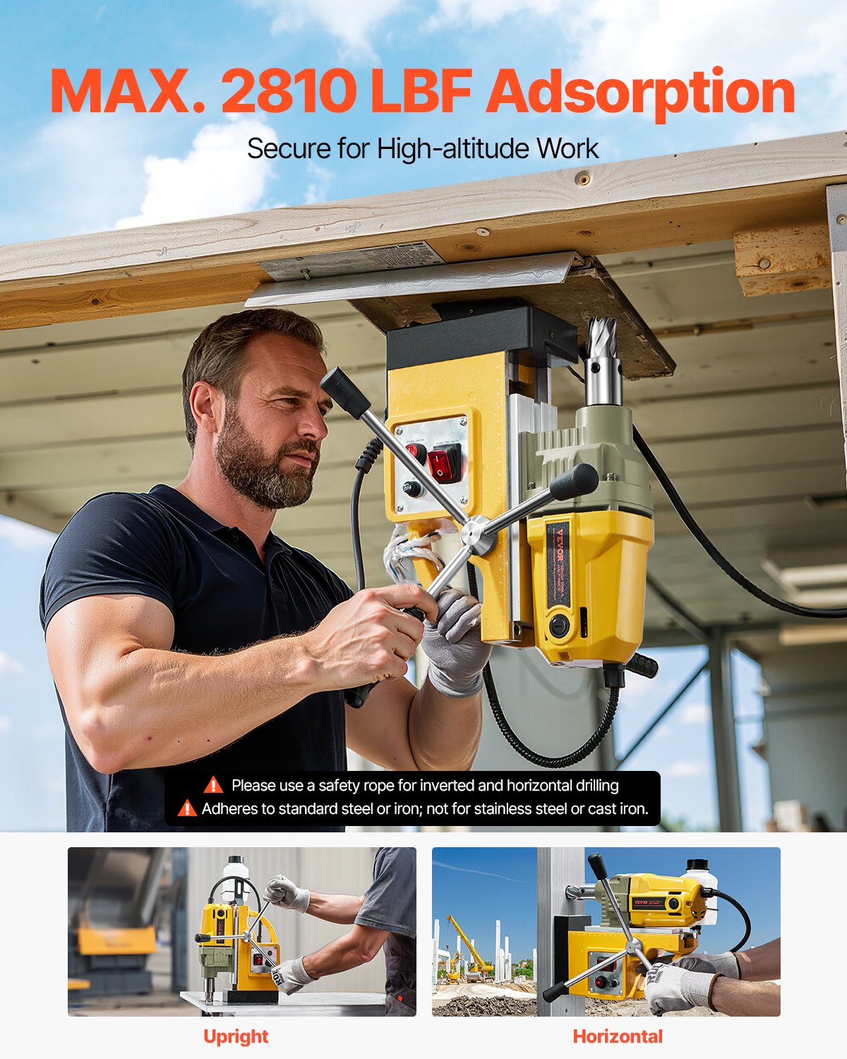 Magnetborrmaskin, 1400W motor, 1,6 tum borrdiameter, 2810 lbf bärbar elektrisk magnetborrpress, med 11 kärnborrar, 800 varv/min hastighet, borrmaskin för metallytor, heminredningsindustrin