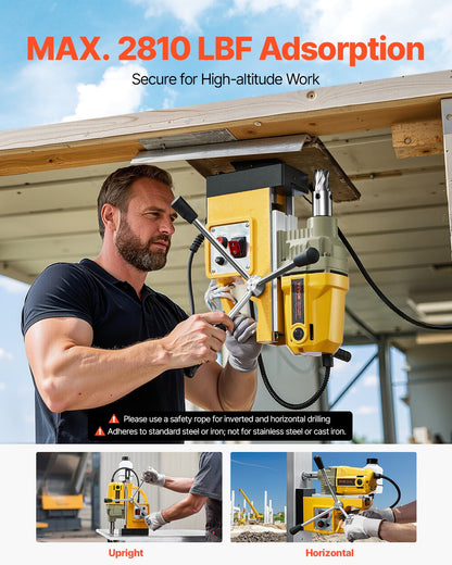 Magnetborrmaskin, 1400W motor, 1,6 tum borrdiameter, 2810 lbf bärbar elektrisk magnetborrpress, med 11 kärnborrar, 800 varv/min hastighet, borrmaskin för metallytor, heminredningsindustrin