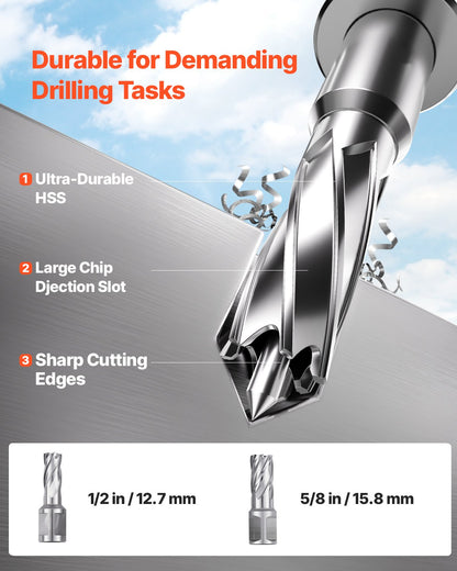 Magnetborr, 1200W motor 1,6 tum borrdiameter, 2810 lbf elektrisk magnetborrpress, med 2 kärnborrar, variabel hastighet, borrmaskin för metallytor, heminredningsindustrin, gul