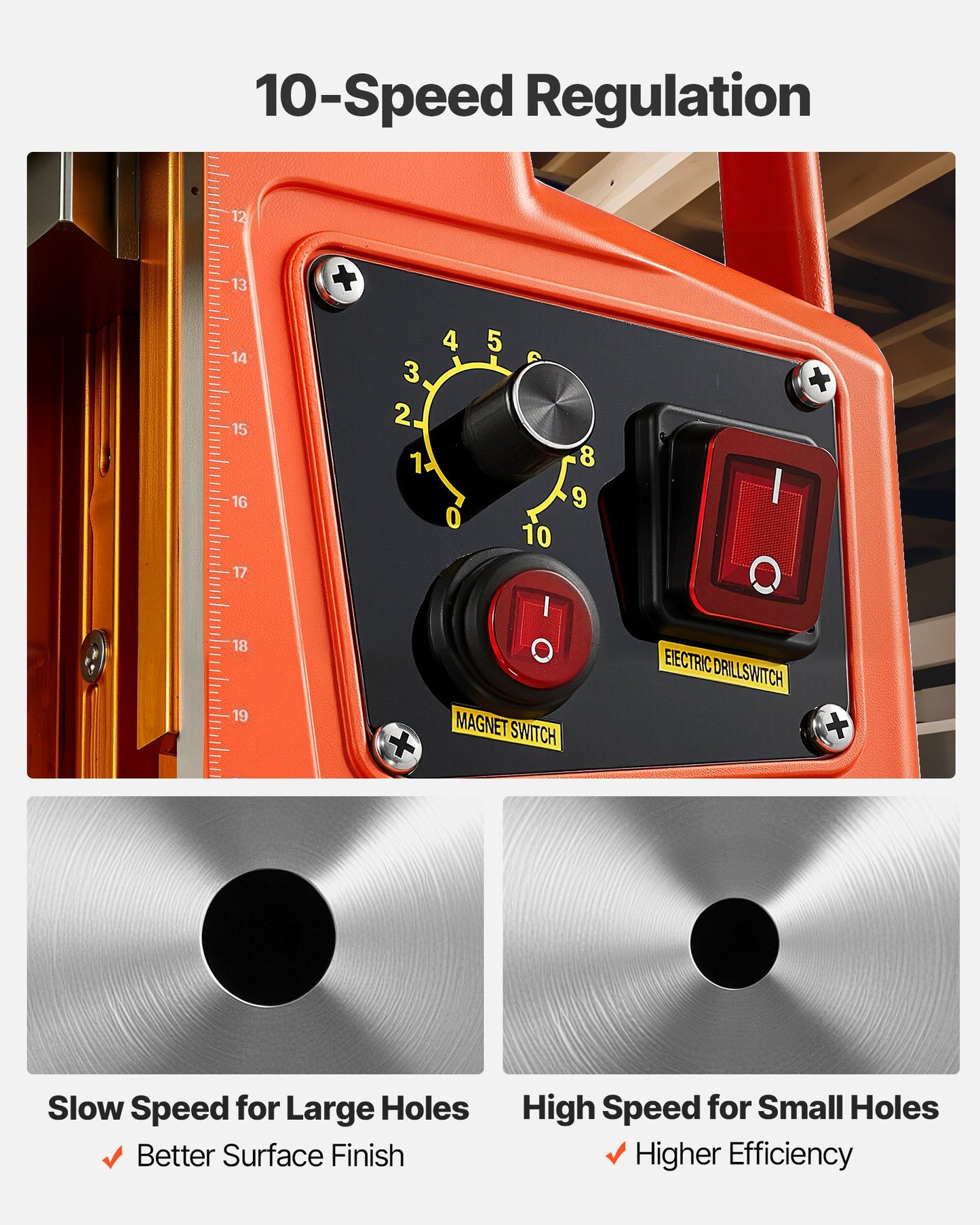 Magnetisk borrpress, 1350 W, 50 mm borrdiameter, 12500N bärbar magnetborrpress, 0–800 varv/min justerbar hastighet, med Weldon-skaft, för metallytor, industri och heminredning