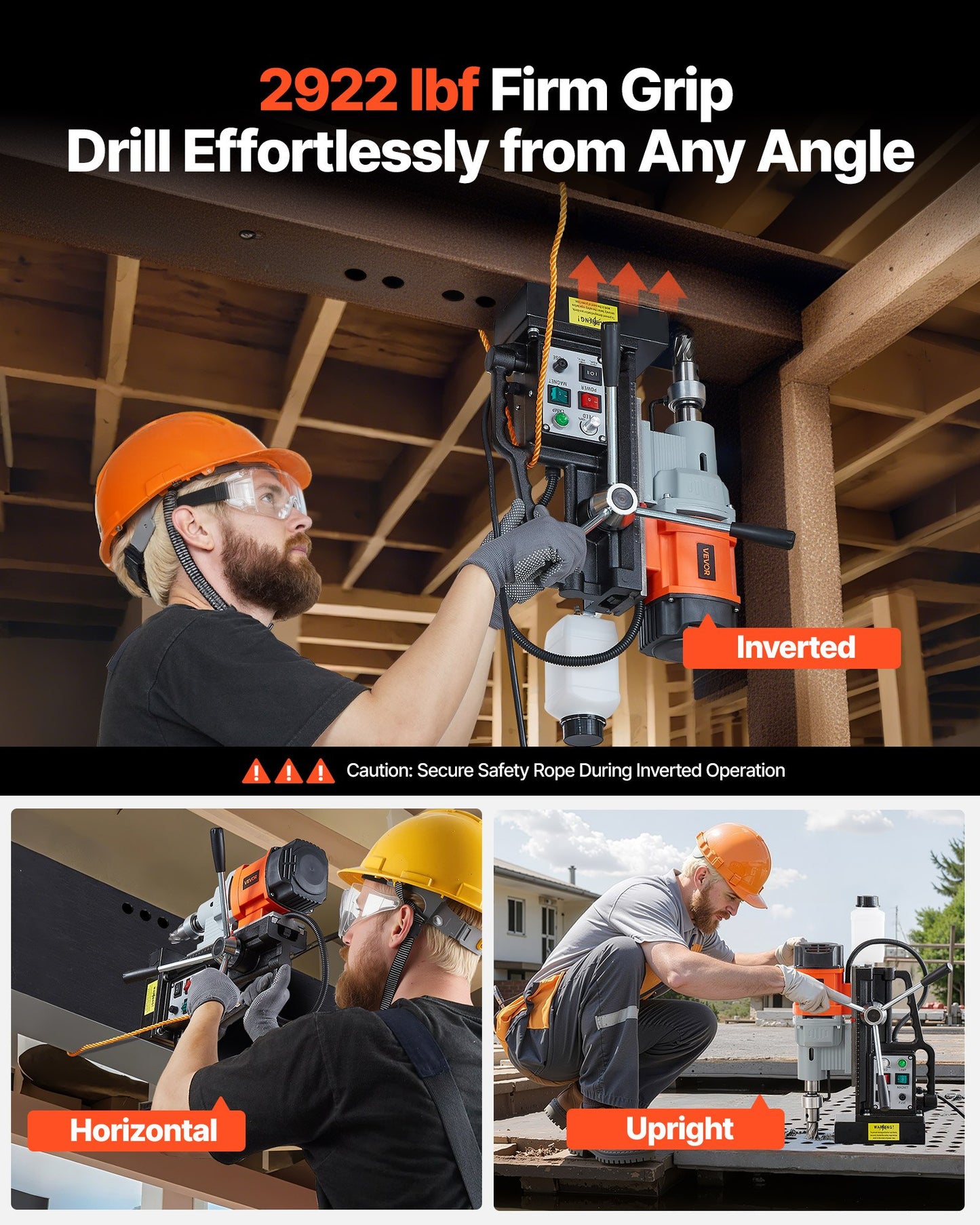 Magnetisk borrpress, 1500 W, 60 mm borrdiameter, 13000N kraftmagnetborrpress, 0-600 varv/min justerbar hastighet, morsekona, M3-M16 gängning, för metallytor, industri och heminredning