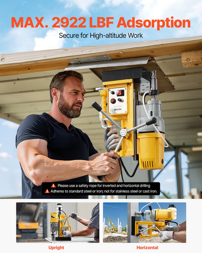 Magnetborrmaskin, 1400W motor, 2 tums borrdiameter, 2922 lbf bärbar elektrisk magnetborrpress, 0-750 varv/min variabel hastighet, borrmaskin för metallytor, industri och heminredning