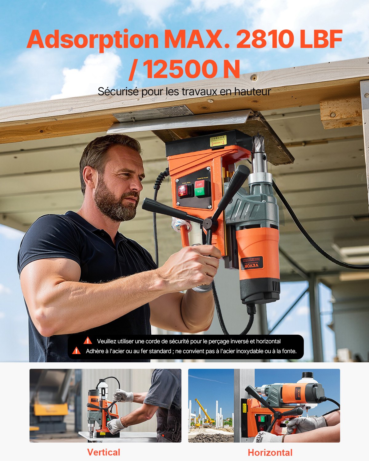 Magnetborrmaskin, 1450W motor, 1,6 tum borrdiameter, 2810 lbf bärbar elektrisk magnetborrpress, med 11 kärnborrar, 850 varv/min hastighet, borrmaskin för metallytor, heminredningsindustrin