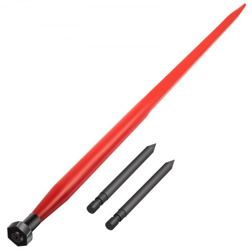 Höspjut 122 cm balspjut 1360 kg kapacitet, balspjut snabbfäste fyrkantiga höbalspjut 3,8 cm breda, rödlackerade balgafflar, balhöspjut med 2 stabiliseringsspjut, 2 koner