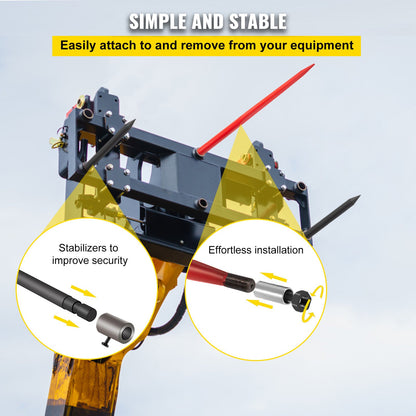 Höspjut 49" balspjut 3000 lbs kapacitet, balspik snabbfäste fyrkantiga höbalspjut, rödlackerade balgafflar, balhöspik med 2 stabiliseringsspjut