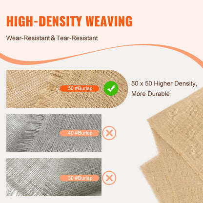 Rulle av säckväv, 91 cm x 45 m och 136 x 136 cm högdensitets breda naturliga säckvävrullar, rulle av jutetyg ​​för träd, för dekoration, hantverk, bröllop, trädgårdsskötsel, vintertäckning för växter och träd