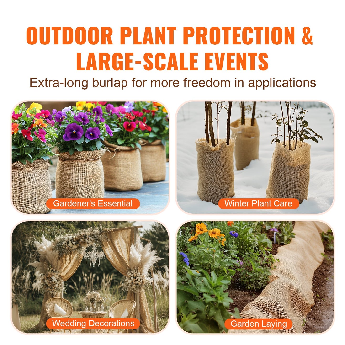 Rulle av säckväv, 40” x 150 ft och 50 x 50 högdensitets breda naturliga säckvävrullar, rulle av jutetyg ​​för träd, för dekoration, hantverk, bröllop, trädgårdsskötsel, vintertäckning för växter och träd
