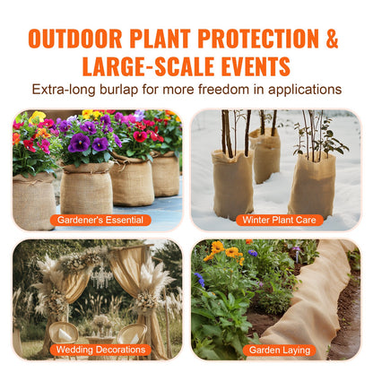 Rulle av säckväv, 40” x 150 ft och 50 x 50 högdensitets breda naturliga säckvävrullar, rulle av jutetyg ​​för träd, för dekoration, hantverk, bröllop, trädgårdsskötsel, vintertäckning för växter och träd