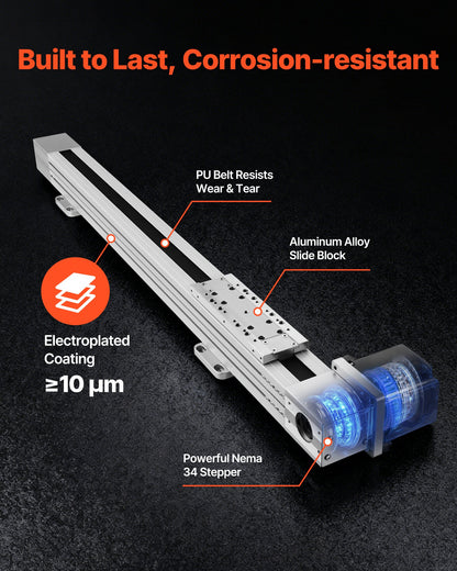 Linear Guide Rail, Belt Drive, CNC Linear Motion Stage Actuator, with Nema34 Stepper Motor, 600 mm Stroke Work Size, High Speed Motorized, for Engraving Machine, CNC Milling Machine, 3D Printer