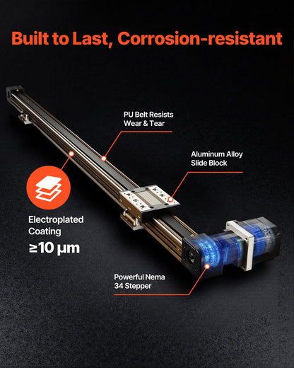 Linear Guide Rail, Belt Drive, CNC Linear Motion Stage Actuator, with Nema34 Stepper Motor, 1300 mm Stroke Work Size, High Speed Motorized, for Engraving Machine, CNC Milling Machine, 3D Printer
