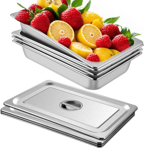 4-pack ångbordsformar 20,9 x 12,8 x 3,9 tum djupa ångbordsformar i full storlek 13 liter djupa matbehållare ugnsplåt i rostfritt stål hotellformar anti-jam ångbordsform för mat