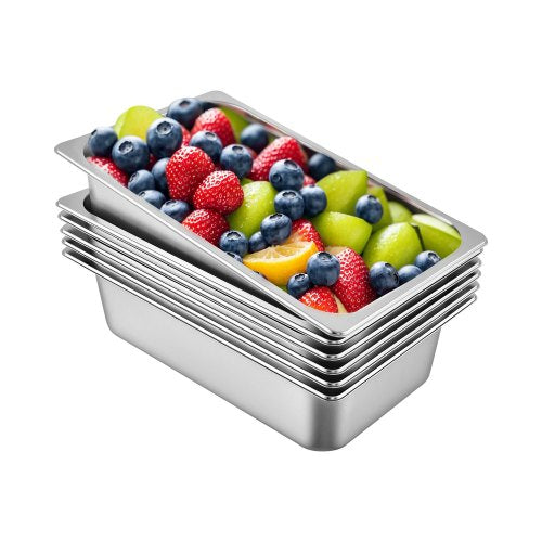 6-pack ångformar, 20,9 x 12,8 x 5,9 tum djupa ångformar, full storlek 20,5 l djupa matbehållare, ugnsplåt i rostfritt stål, hotellformar, ångform med stoppfunktion för mat