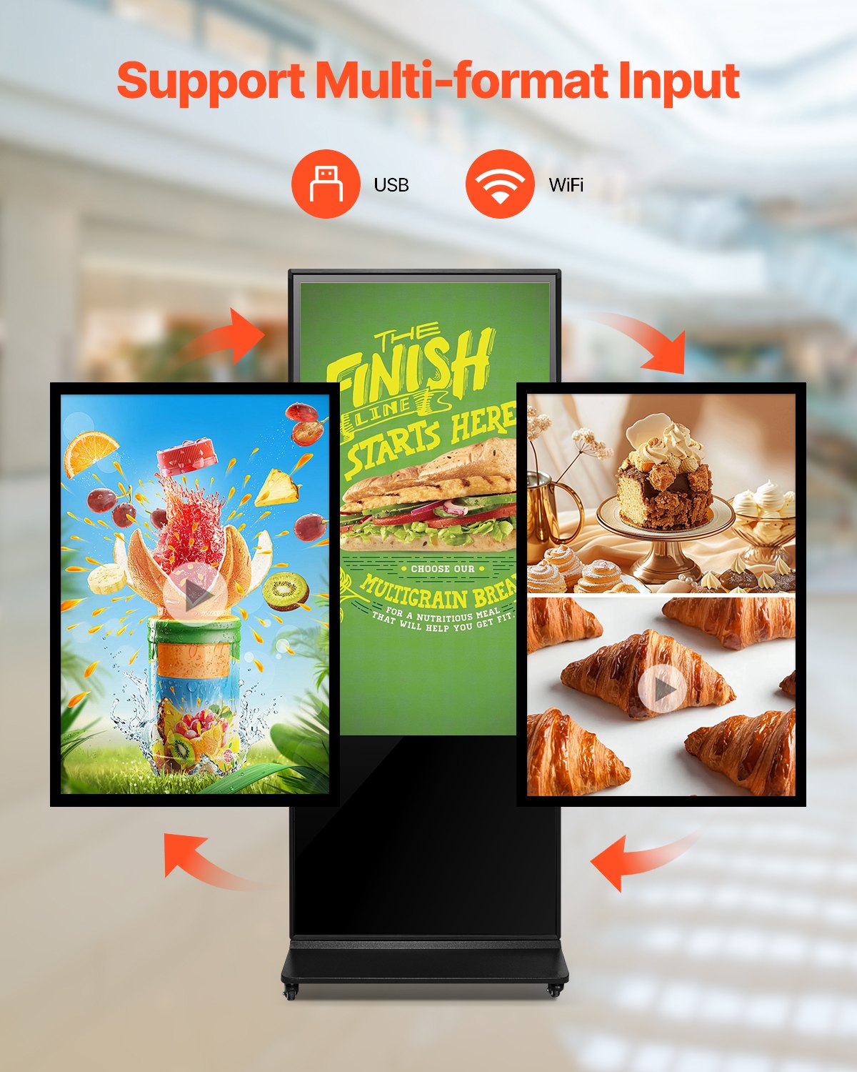 55-tums digital skyltdisplay, digital pekskärm, golvstående kiosk för inomhusbruk, 4K UHD LCD-skärm, 2 GB RAM och 32 GB ROM, med WiFi HDMI/USB-ingång, kommersiell reklamdisplay