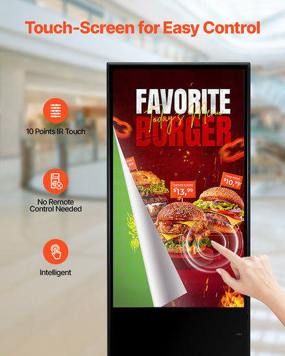 55-tums digital skyltdisplay, digital pekskärm, golvstående kiosk för inomhusbruk, 4K UHD LCD-skärm, 2 GB RAM och 32 GB ROM, med WiFi HDMI/USB-ingång, kommersiell reklamdisplay