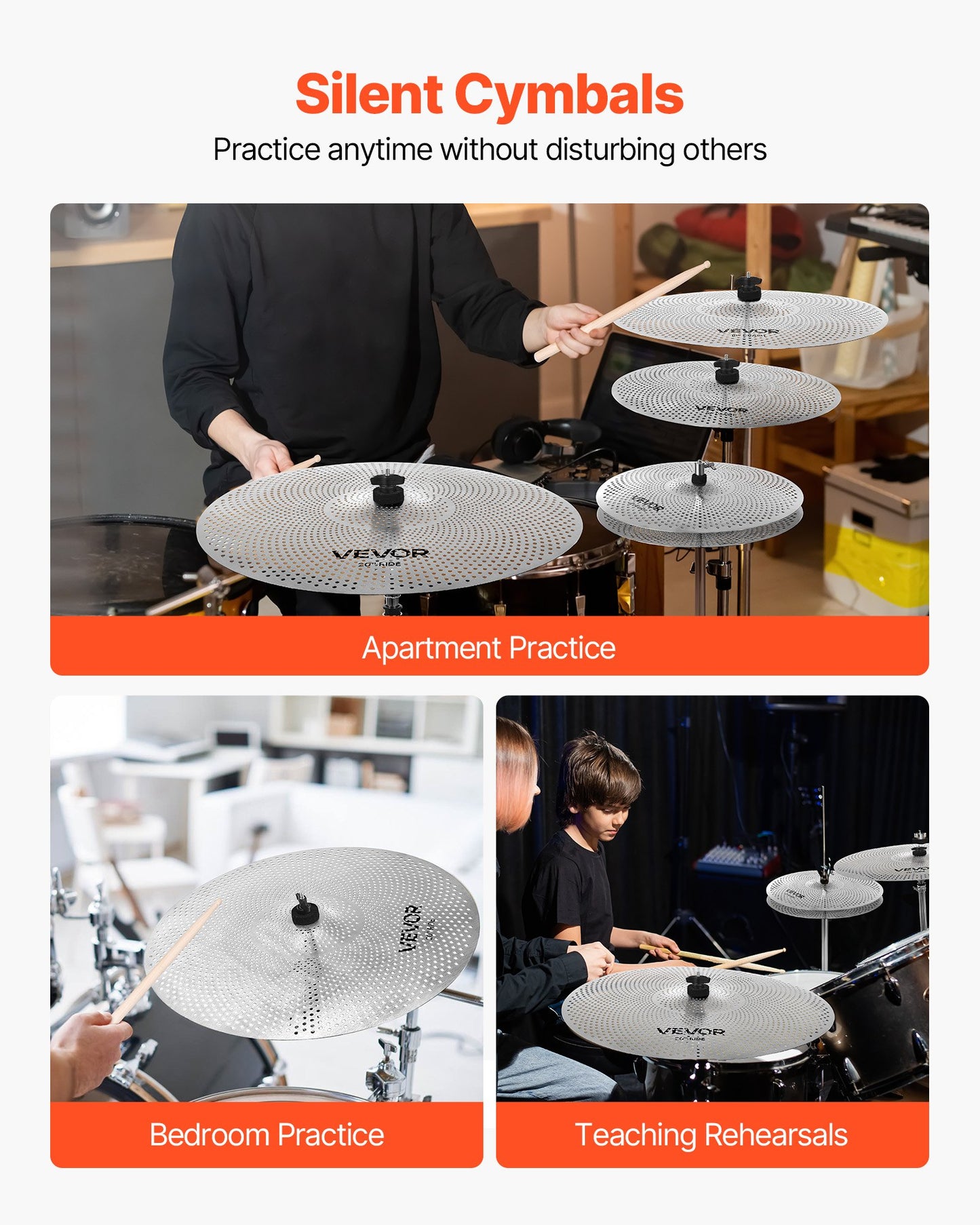 Low Volume Cymbal Pack 4 Pieces 350/400/455/505 mm (14/16/18/20 Inches) Alloy Cymbals for Drum