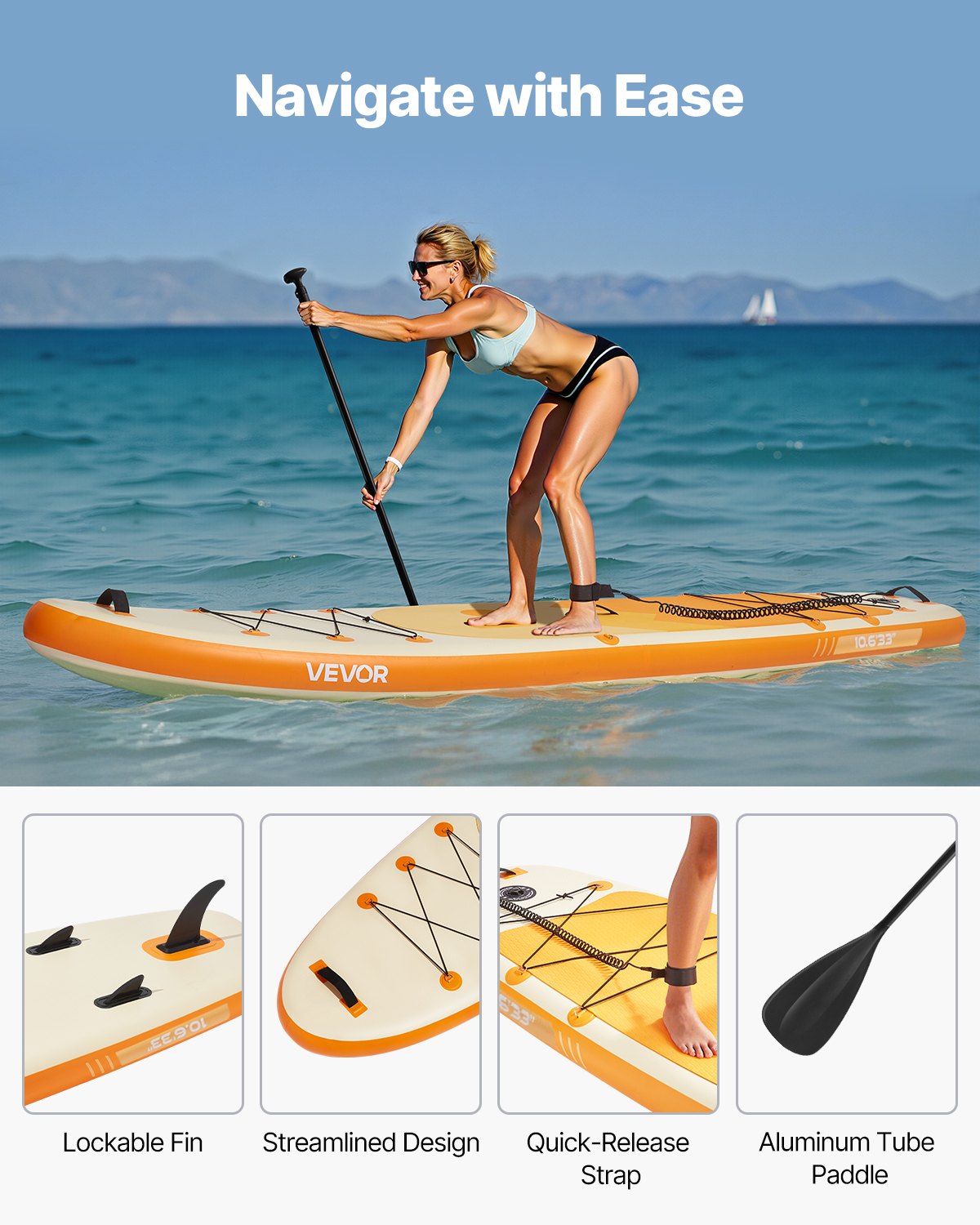 Uppblåsbar ståuppspaddelbräda, 3,23 m x 84 cm x 15 cm bred ultralätt SUP-paddelbräda, alla tillbehör ingår, pump, paddel, fena, ryggsäck, fotledsrem, rem, halkfritt däck för ungdomar, vuxna