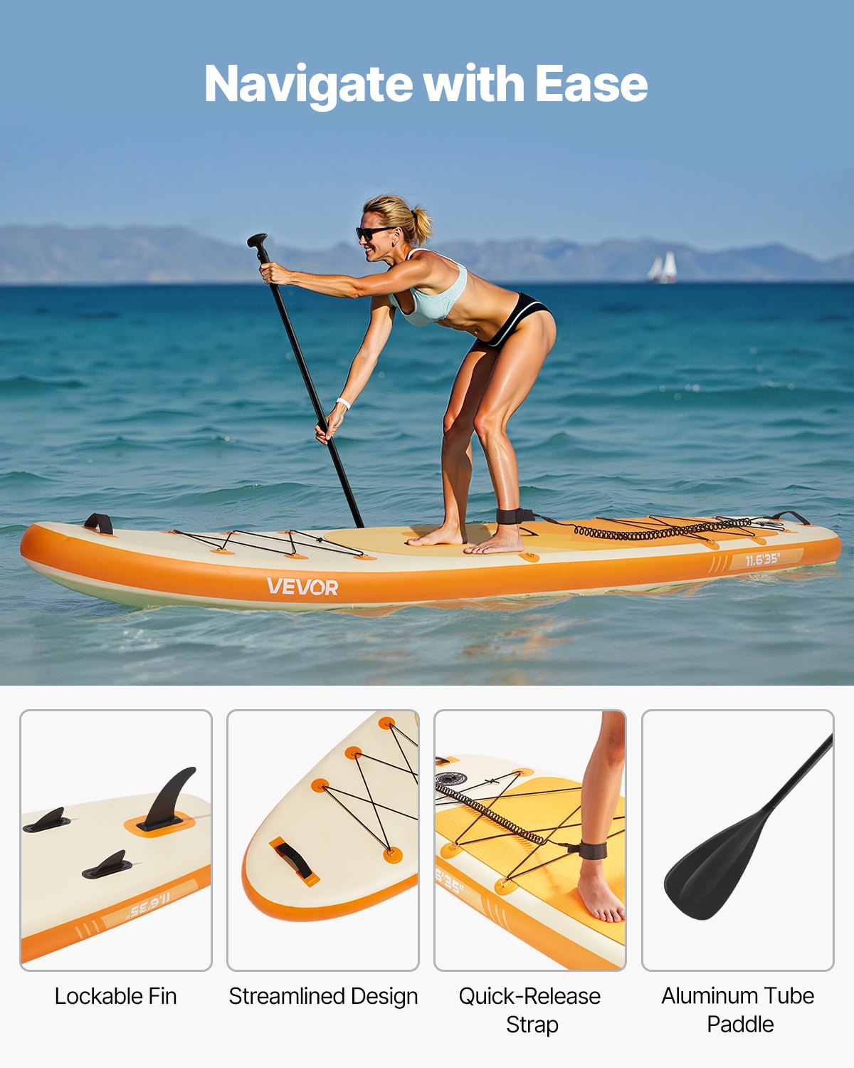 Uppblåsbar ståuppspaddelbräda, 3,53 m x 89 cm x 15 cm bred ultralätt SUP-paddelbräda, alla tillbehör ingår, pump, paddel, fena, ryggsäck, fotledsrem, rem, halkfritt däck för ungdomar, vuxna
