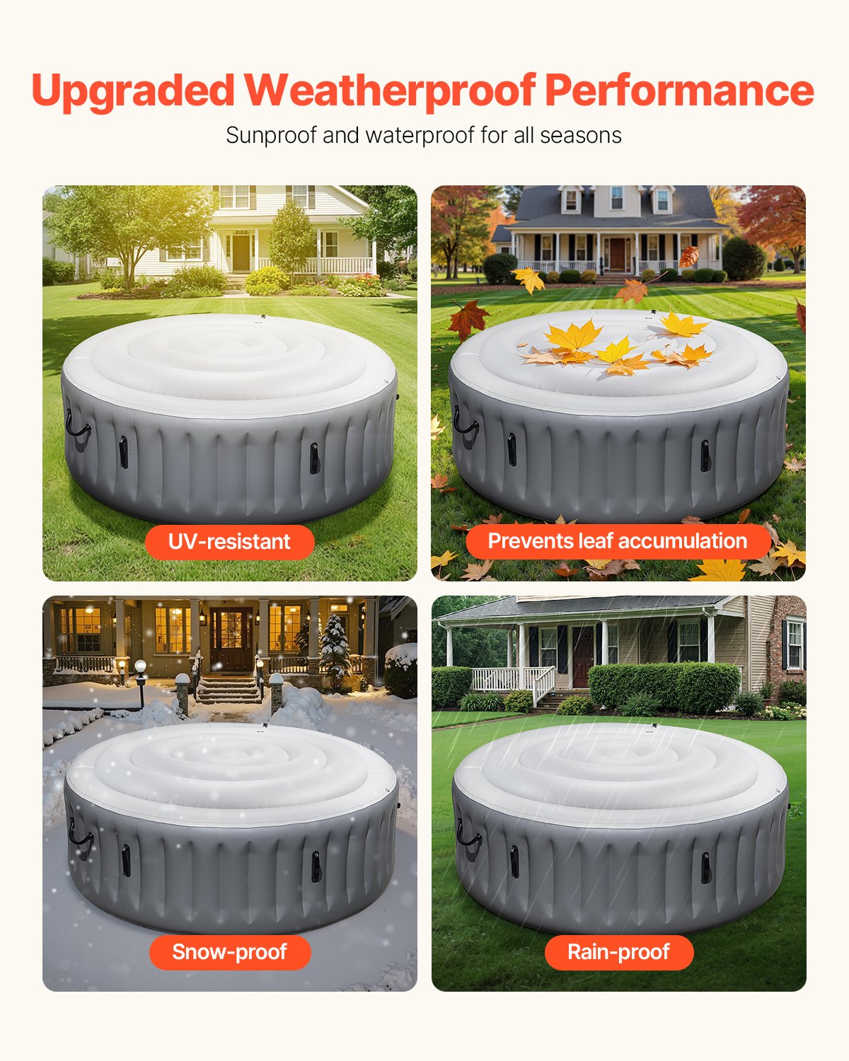 Inflatable Hot Tub Cover, 4.5 Ft / 137 cm Round Hot Tub Cover Protector, Insulated Spa Covers for Inflatable Hottub, Weatherproof and Waterproof Energy Saving Lid for Outdoor Use, White