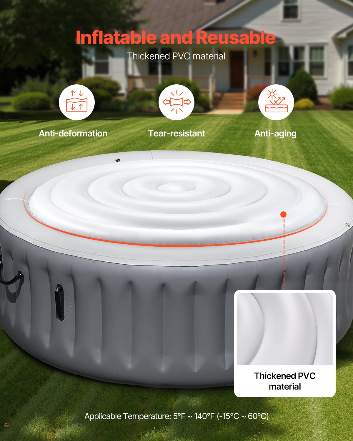 Uppblåsbart spabadsskydd, 164,5 cm runt spabadsskydd, isolerat spa-skydd för uppblåsbar spabad, väderbeständigt och vattentätt energibesparande lock för utomhusbruk, vitt