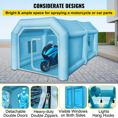 Uppblåsbart tält, 13 x 8 x 7 fot uppblåsbart sprutboxtält specialanpassat, uppblåsbart målarboxtält, arbetsstation för billackeringsbox, 210D Oxford-tyg med 2 blåsmaskiner