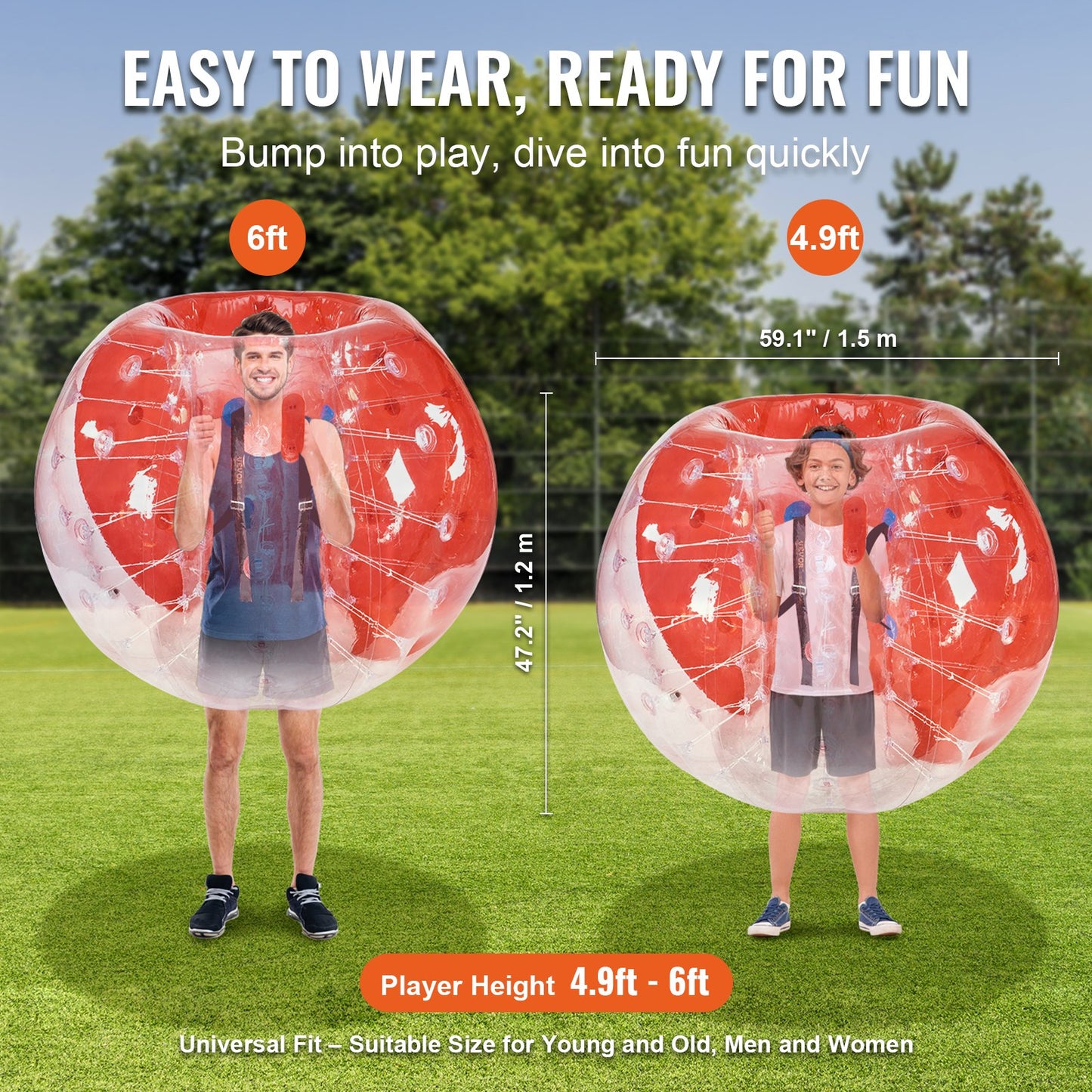 Uppblåsbar Bumper Ball 1-pack, 5FT/1.5M Body Sumo Zorb-bollar för tonåringar och vuxna, 0.8mm tjocka PVC-mänskliga hamsterbubbelbollar för utomhuslek, Bumper Bopper-leksaker för trädgård, gård, park