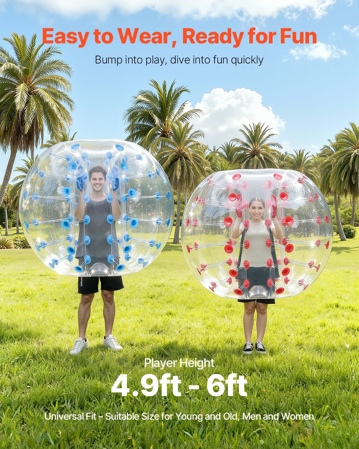 Uppblåsbara Bumper Balls 2-pack, 5FT/1.5M Body Sumo Zorb-bollar för tonåringar och vuxna, 0.8mm tjocka PVC-mänskliga hamsterbubbelbollar för utomhuslek, Bumper Bopper-leksaker för trädgård, gård, park