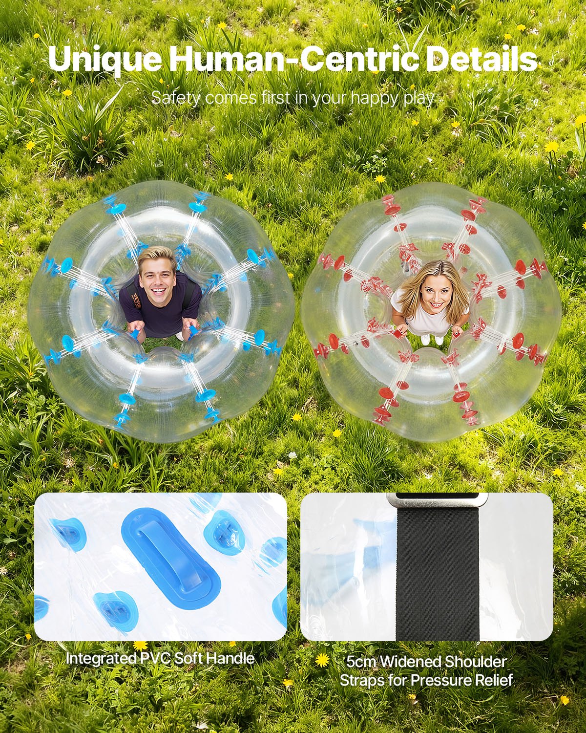 Uppblåsbara Bumper Balls 2-pack, 5FT/1.5M Body Sumo Zorb-bollar för tonåringar och vuxna, 0.8mm tjocka PVC-mänskliga hamsterbubbelbollar för utomhuslek, Bumper Bopper-leksaker för trädgård, gård, park