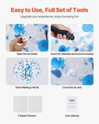 Uppblåsbara Bumper Balls 2-pack, 5FT/1.5M Body Sumo Zorb-bollar för tonåringar och vuxna, 0.8mm tjocka PVC-mänskliga hamsterbubbelbollar för utomhuslek, Bumper Bopper-leksaker för trädgård, gård, park