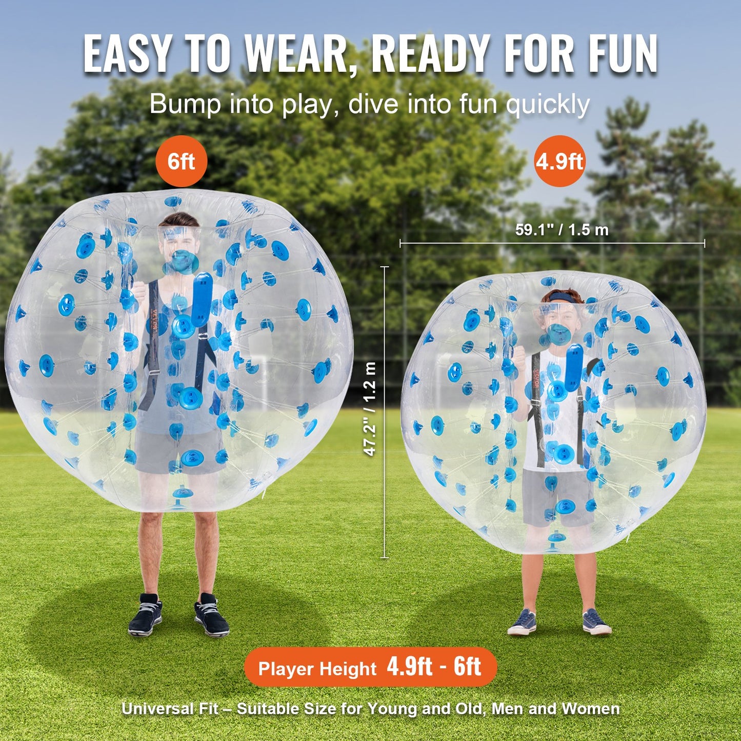 Uppblåsbar Bumper Ball 1-pack, 5FT/1.5M Body Sumo Zorb-bollar för tonåringar och vuxna, 0.8mm tjocka PVC-mänskliga hamsterbubbelbollar för utomhuslek, Bumper Bopper-leksaker för trädgård, gård, park