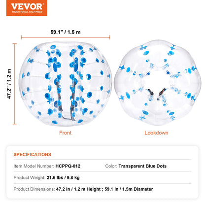 Uppblåsbar Bumper Ball 1-pack, 5FT/1.5M Body Sumo Zorb-bollar för tonåringar och vuxna, 0.8mm tjocka PVC-mänskliga hamsterbubbelbollar för utomhuslek, Bumper Bopper-leksaker för trädgård, gård, park