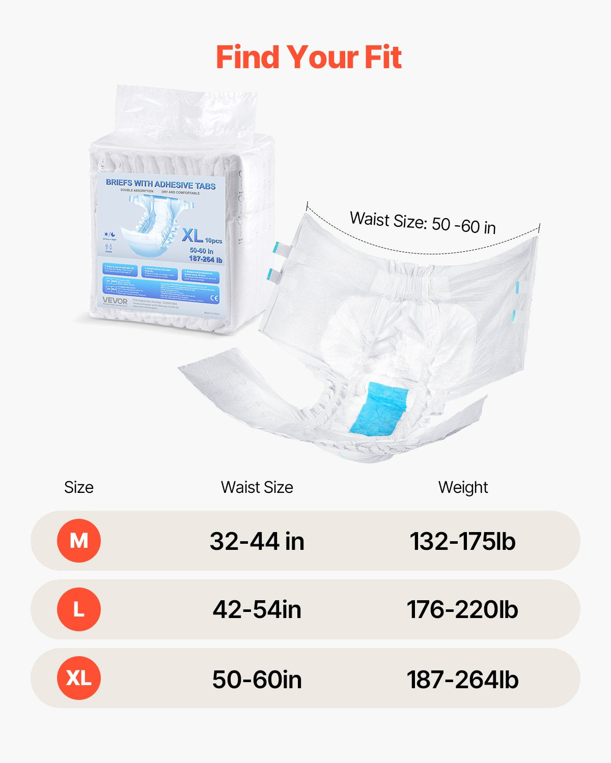 Adult Briefs with Tabs, Super Absorbent Incontinence Briefs for Men and Women, Disposable Adult Diapers with Leakproof 3D Surround Guard & Wetness Indicator - XL Size, 40 Count (4 Packs of 10)