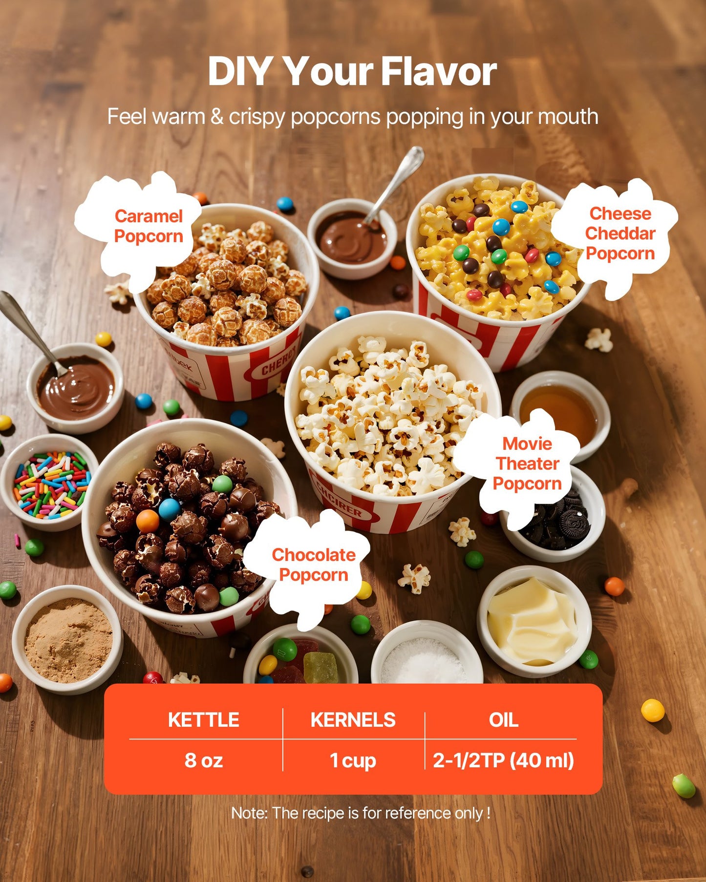 Popcornmaskin med vagn, 0,2 kg vattenkokare i rostfritt stål, 800 W kommersiell popcornmaskin, 48 koppar per sats, popper i teaterstil, med 2-knappskontroll, glasvägg, PC-dörr, 1 skopa, 3 skedar, röd