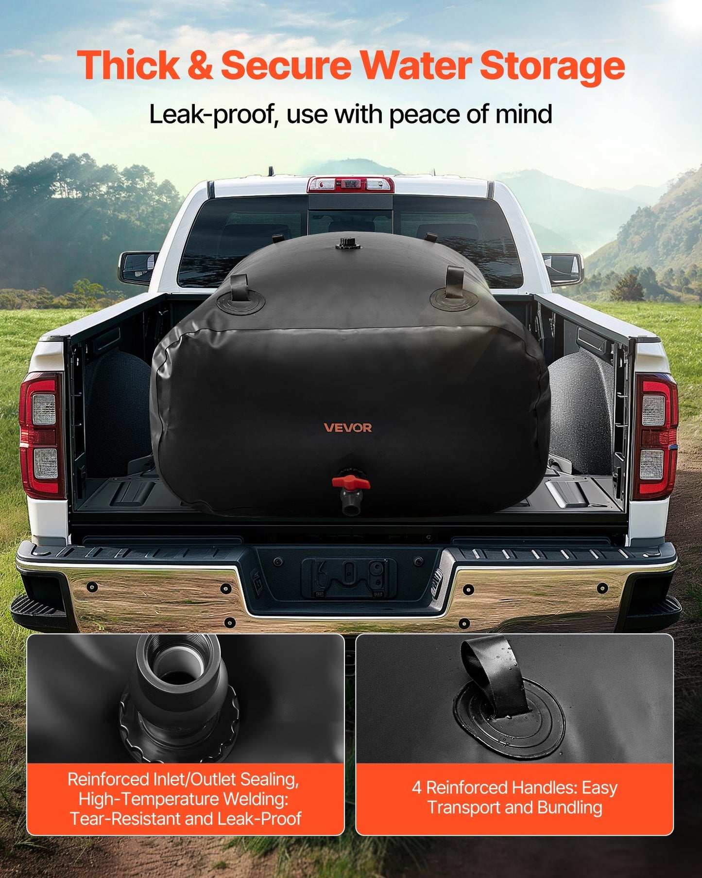 Vattenlagringsblåsa, 540L vattenlagringsbehållare, 1000D PVC stor kapacitet mjuk påseblåsa, hopfällbar och bärbar för trädgårdsbevattning, camping, husbil, nödanvändning - svart