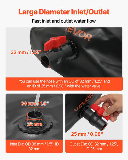 Vattenlagringsblåsa, 540L vattenlagringsbehållare, 1000D PVC stor kapacitet mjuk påseblåsa, hopfällbar och bärbar för trädgårdsbevattning, camping, husbil, nödanvändning - svart