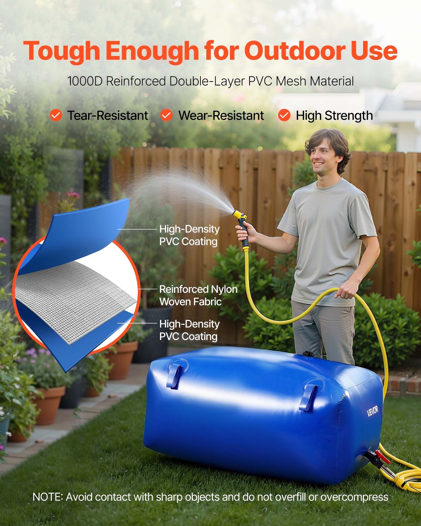 Vattentank 240L stor kapacitet, bärbar och hopfällbar mjukvattenbehållare, läckagesäker och rivtålig PVC-nödvattentank för husbil och utomhusbruk