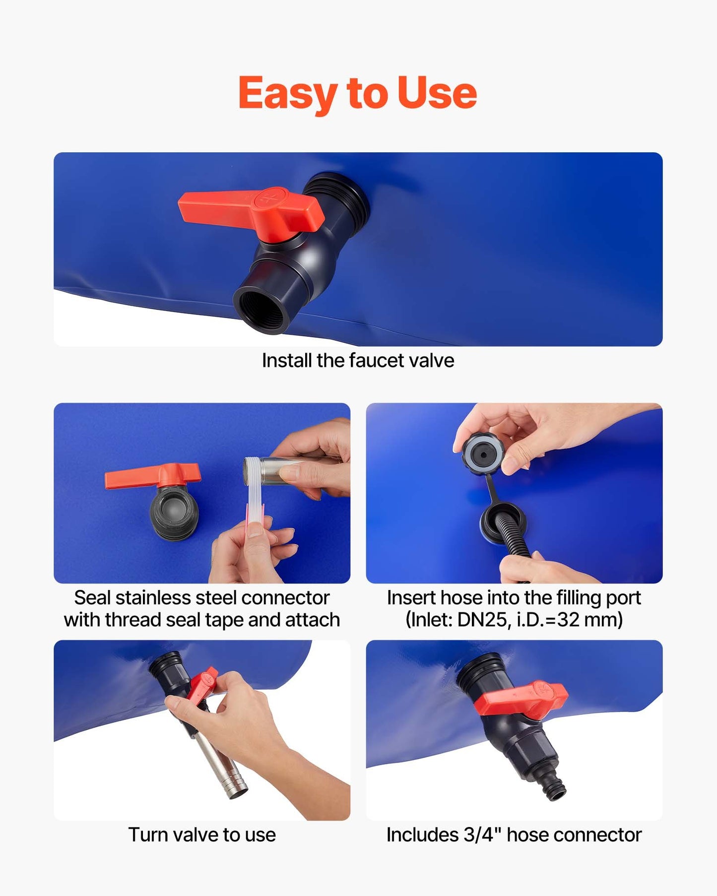 Vattentank 240L stor kapacitet, bärbar och hopfällbar mjukvattenbehållare, läckagesäker och rivtålig PVC-nödvattentank för husbil och utomhusbruk