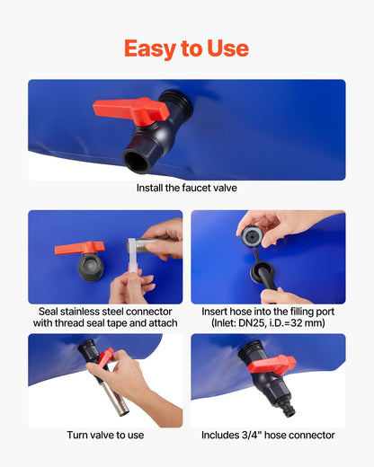 Vattentank 240L stor kapacitet, bärbar och hopfällbar mjukvattenbehållare, läckagesäker och rivtålig PVC-nödvattentank för husbil och utomhusbruk