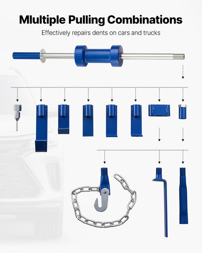 Bucklaborrningssats, 5,9 kg 14-i-1 glidhammare Bucklaborrningssats, kraftig bilkarosserireparation lastbilsreparation bilskadeborttagningsverktyg reparationsram med bärväska, förlängningsstång, halkfritt handtag