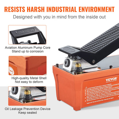 Lufthydraulisk pump, 6895 bar 1,9L behållare, NPT 10 mm oljeutlopp, NPT 6,4 mm inlopp, 2 m rör, fotmanövrerad hydraulpump, luftpedal för bilrammaskiner och dragstolpe, orange