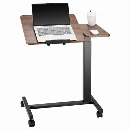 Översängsbord, mobilt sängbord med fällbart skrivbord och 4 hjul, höjd- och vinkeljusterbart rullande laptopskrivbord med mugghållare, bärbart översängsbord för hem, kontor, studier, trä + svart