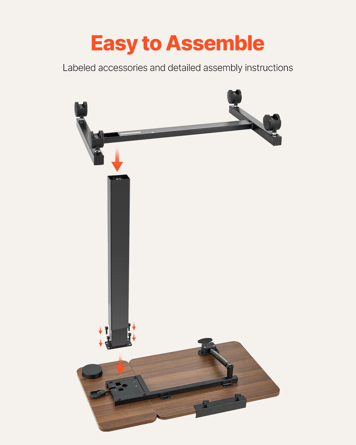 Översängsbord, mobilt sängbord med fällbart skrivbord och 4 hjul, höjd- och vinkeljusterbart rullande laptopskrivbord med mugghållare, bärbart översängsbord för hem, kontor, studier, trä + svart