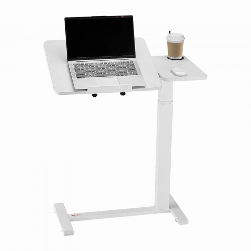 Översängsbord, mobilt sängbord med fällbart skrivbord och 4 dolda hjul, höjd- och vinkeljusterbart rullande laptopskrivbord med mugghållare, bärbart översängsbord för hem, kontor, studier, vit