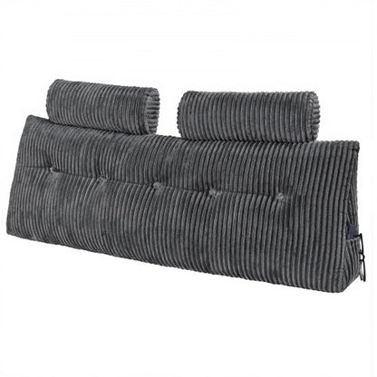 Kudde för huvudgavel, kilformad huvudgavelkudde i queen size med 2 sidofickor och 2 nackstöd, kilformad kudde med tvättbar flanellduk, för läsning, spel, vila, arbete i sängen, grå