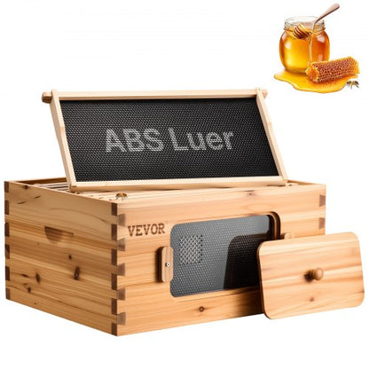 Bee Hive Deep Box Starter Kit, 100% Beeswax Coated Natural Fir Wood, Langstroth Beehive Kit with 10 Frames and Foundations, Transparent Acrylic Bee Windows for Beginners and Pro Beekeepers