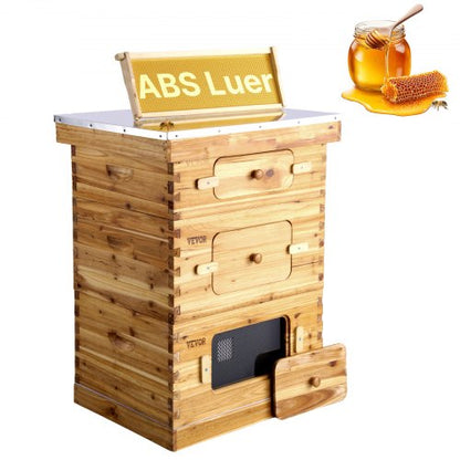 Bee Hive 30-rams bikupor startpaket, bivaxbelagt granträ, 2 djupa + 1 medelstora bikupor Langstroth bikupesats, transparenta akrylfönster med fundament för nybörjare och professionella biodlare