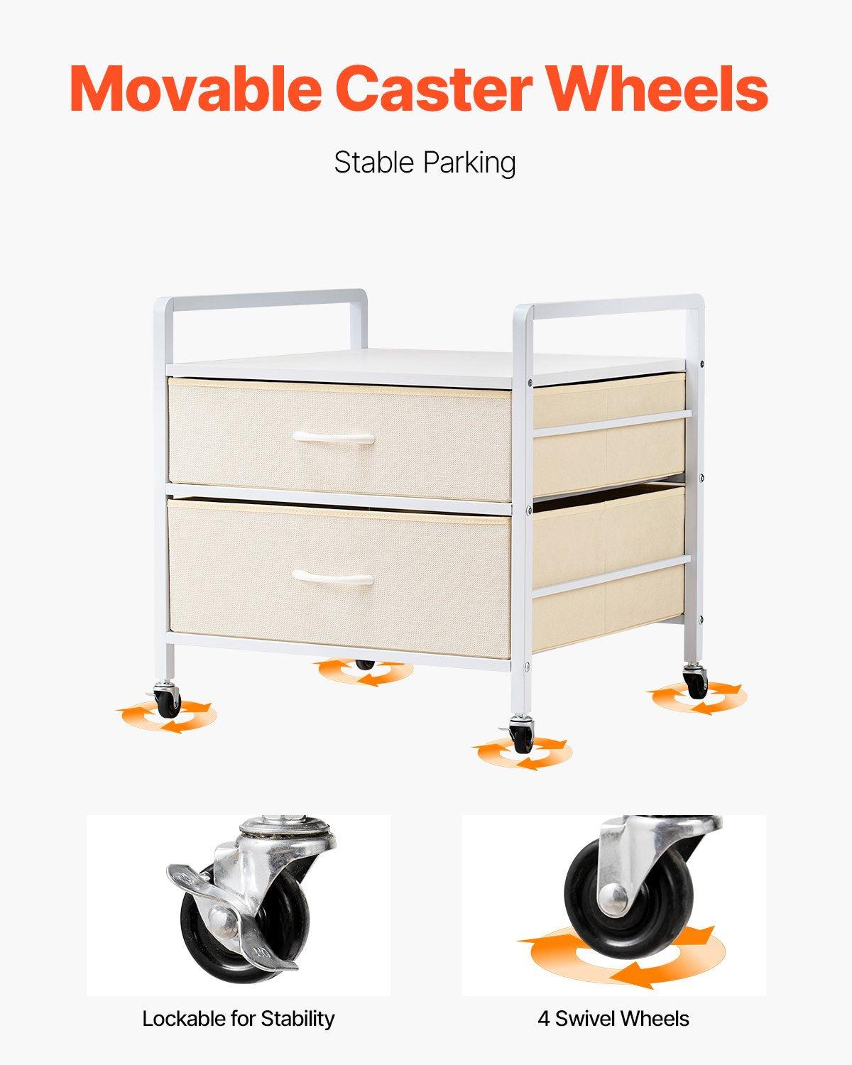 Minikylskåpsställ med förvaring, minikylskåpsbord med kapacitet på 74 kg, 2 lådor och 4 svängbara hjul, mobil minikylskåpshylla, vit minikylskåpsorganisatör för studenthem, lägenhet, kontor, sovrum